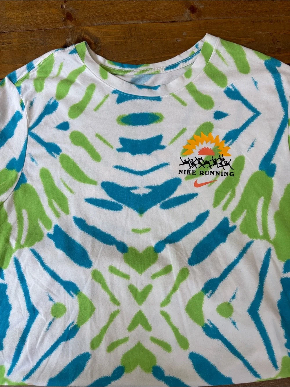 Nike Running Men's Blue & Green Tie-Dye Crewneck T